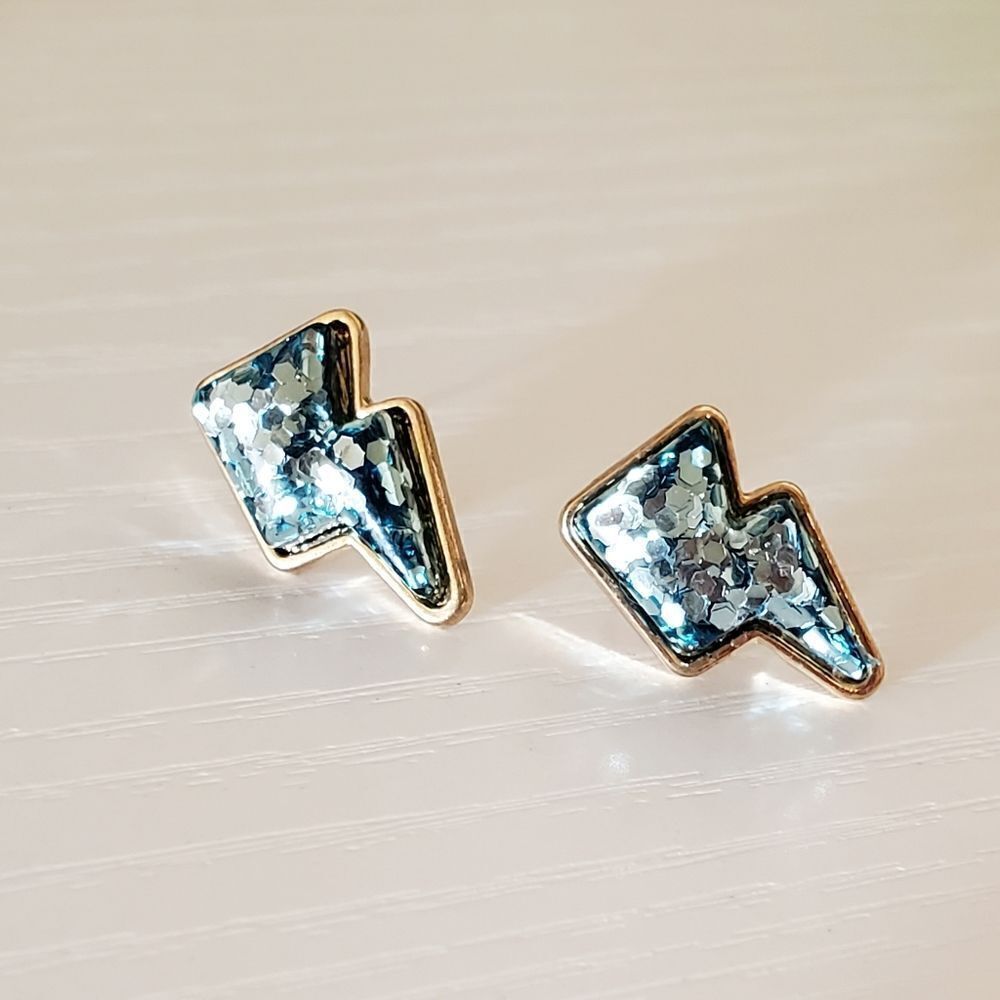 AQUA Glitter Lightning Bolt Stud Earrings